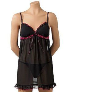 Apt. 9 2-Piece Ruffles & Lace Babydoll Chemise & G-String Thong Lingerie Set